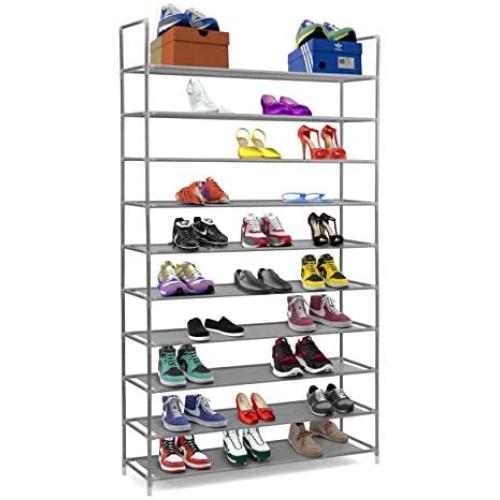 Halter Shoe Rack 10-Tier Shoe Rack Storage Organizer, Stackable Space Saving Shoe Shelf (Grey)
