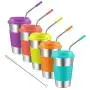 Stainless Steel Cups, Kereda Sippy Cup For Kids/Adults 16oz With Silicone Sleeves, Lids And Straws, Bpa Free Premium Metal Drinking Glasses (Pack Of 5) Stainless Steel Cups, Kereda Sippy Cup For Kids/Adults 16oz With Silicone Sleeves, Lids And Straws, Bpa Free Premium Metal Drinking Glasses (Pack Of 5)