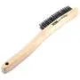 Forney 70521 Wire Scratch Brush, Stainless Steel with Curved Wood Handle, 13-3/4-Inch-by-.013-Inch