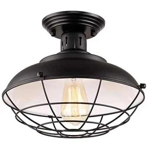 HMVPL Farmhouse Close to Ceiling Light, Metal Cage Semi Flush Mount Lighting Fixture Black Edison Light for Kitchen Island Dining Room Foyer Hallway Porch Entryway Bedroom HMVPL Farmhouse Close to Ceiling Light, Metal Cage Semi Flush Mount Lighting Fixture Black Edison Light for Kitchen Island Dining Room Foyer Hallway Porch Entryway Bedroom