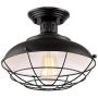 HMVPL Farmhouse Close to Ceiling Light, Metal Cage Semi Flush Mount Lighting Fixture Black Edison Light for Kitchen Island Dining Room Foyer Hallway Porch Entryway Bedroom