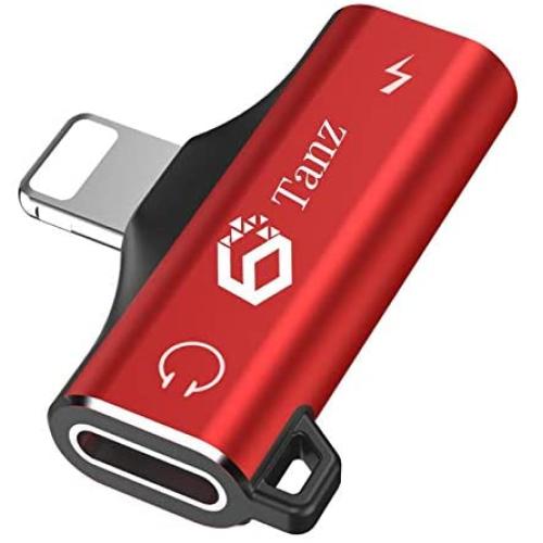 2 in 1 Mini Adapter & Splitter Compatible with iPhone XR/XS MAX/X / 7 Plus Headphone and Charging Converter Comes with Free Metal Key Ring (Red)