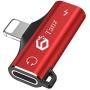 2 in 1 Mini Adapter & Splitter Compatible with iPhone XR/XS MAX/X / 7 Plus Headphone and Charging Converter Comes with Free Metal Key Ring (Red)