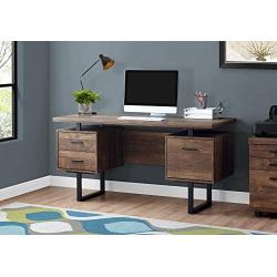 Monarch Specialties Computer Desk with Drawers - Contemporary Style - Home & Office Computer Desk with Metal Legs - 60''L (Brown Reclaimed Wood Look)