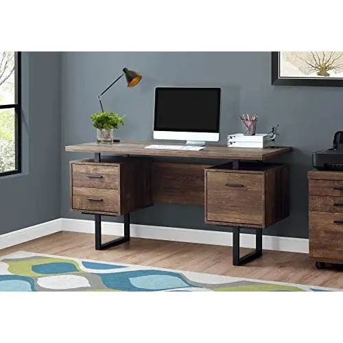 Monarch Specialties Computer Desk with Drawers - Contemporary Style - Home & Office Computer Desk with Metal Legs - 60''L (Brown Reclaimed Wood Look) Monarch Specialties Computer Desk with Drawers - Contemporary Style - Home & Office Computer Desk with Metal Legs - 60''L (Brown Reclaimed Wood Look)