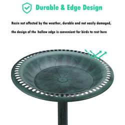 VCUTEKA 28 Inch Height Birdbath Lightweight Pedestal Bird Bath for Outdoor Garden (Green)