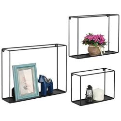 Modern Metal Wire Frame Shadow Boxes, Decorative Wire Cube Floating Shelves, Set of 3, Black