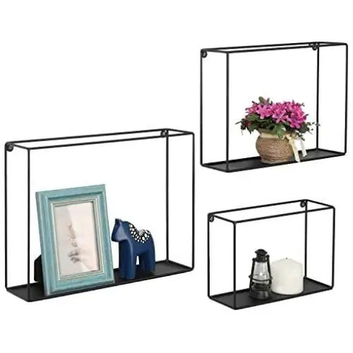 Modern Metal Wire Frame Shadow Boxes, Decorative Wire Cube Floating Shelves, Set of 3, Black Modern Metal Wire Frame Shadow Boxes, Decorative Wire Cube Floating Shelves, Set of 3, Black