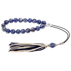 Sodalite Gemstone, Handmade Greek Worry Beads or Komboloi, Alpaca Metal Parts on a Pure Silk Cord & Tassel