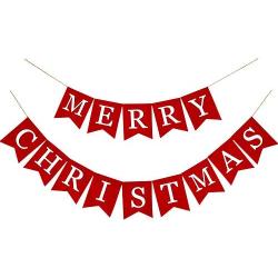 Whaline Merry Christmas Canvas Banners, Red Christmas Bunting Garland, Hanging Xmas Decorations for Fireplace Wall (13ft in Total)