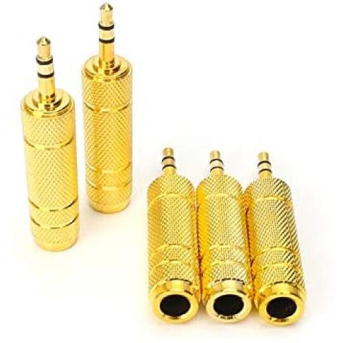 SiYear (5 Pack) 3.5mm 1/8'' Male Plug TRS to 6.35mm 1/4'' Female Stereo Jack Adaptor-Gold Plated Converte,for Audio Earphone ,Headphones ect