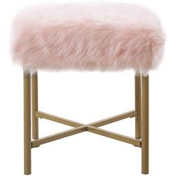 HomePop Faux Fur Square Stool with Metal Legs, Pink