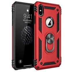 Military Grade Drop Impact for iPhone Xs Max Case 6.5 inch Metal Rotating Ring Kickstand Holder Built-in Magnetic Car Mount Armor Heavy Duty Shockproof Cover for iPhone Xs Max Phone Case (Red)