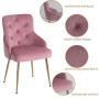 FCQuality Velvet Vanity Chair with Tufted Back Gold Metal Legs Dining Chair Mid Century Modern Upholstered Accent Desk Chair for Living Room Home Office Bedroom, Pink