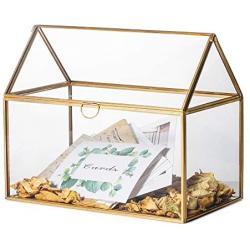 NCYP Upgraded Reinforced Glass Version, Large Geometric Glass Card Box Terrarium, Gold, Handmade, Brass, House Shape,for Wedding Receiption, Wishwell, Keepsake Centerpiece, Sturdy, Glass Box Only