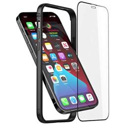 Slim Metal Bumper Case Compatible with iPhone 12 12 Pro, Metal Bumper Cover with Soft TPU Inner [No Signal Interference][Support Wireless Charging] Compatible for iPhone 12 12 Pro, Black