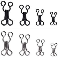 80 Set Sewing Hooks and Eyes Closure for Bra, Fur Coat Jacket and Clothing, Metal Buttons Trousers Hook, Silver and Black, 4 Sizes