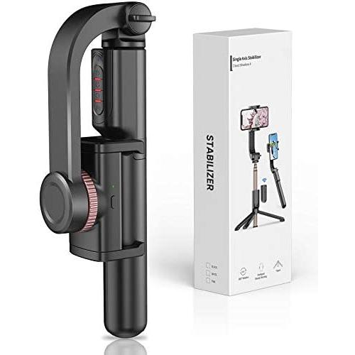 Gimbal Stabilizer for Smartphone with Extendable Bluetooth Selfie Stick and Tripod, 1-Axis Multifunction Remote 360°Automatic Rotation, Auto Balance iPhone/Android