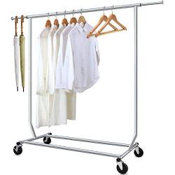 Camabel Clothing Garment Rack Heavy Duty Adjustable Rolling Moveable Commercial Grade Steel Extendable moveable hanging drying Organizer Chrome Storage Metal Shelf on with Wheels for Boxes Shoes