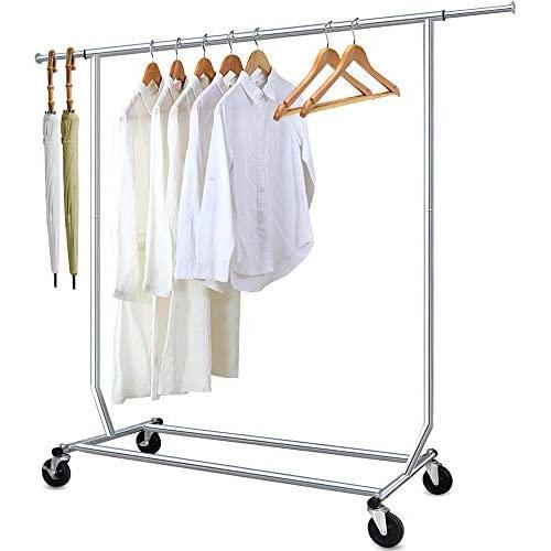 Camabel Clothing Garment Rack Heavy Duty Adjustable Rolling Moveable Commercial Grade Steel Extendable moveable hanging drying Organizer Chrome Storage Metal Shelf on with Wheels for Boxes Shoes