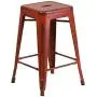 Flash Furniture Commercial Grade 24'' High Backless Distressed Kelly Red Metal Indoor-Outdoor Counter Height Stool Flash Furniture Commercial Grade 24'' High Backless Distressed Kelly Red Metal Indoor-Outdoor Counter Height Stool