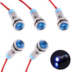 smseace 5PCS Blue DC/AC12V-24V Energy Saving 1/4‘’ Indicator Light Mounting Hole 6mm with 150mm Cable Length Metal Waterproof LED Indicator Light DQ-6P-B-12