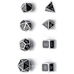 Harbor Loot Full Metal Dice Set Plus Extra D6 Total Eight Dice Metal Polyhedral Dice Set Black and Silver Dice