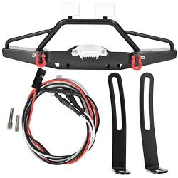 Dilwe RC Front Bumper, Metal RC Front Bumper with LED Light Upgrade Spare Part Compatible with Axial SCX10 II 90046 RC Models