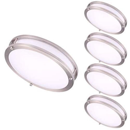 OSTWIN (4 Pack) 12 Inch LED Flush Mount Ceiling Light, Dimmable Round Light Fixture, Brushed Nickel Finish, Plastic Shade, 15 Watts (100W Eq.), 1050 Lm, 4000K (Bright White), ETL & Energy Star