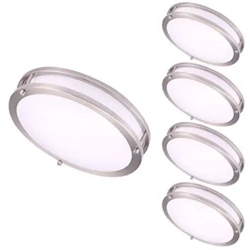OSTWIN (4 Pack) 12 Inch LED Flush Mount Ceiling Light, Dimmable Round Light Fixture, Brushed Nickel Finish, Plastic Shade, 15 Watts (100W Eq.), 1050 Lm, 4000K (Bright White), ETL & Energy Star