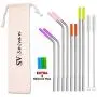 SEIVAN STRAWS Set of 8 Stainless Steel Reusable Metal Straws with Silicone Tip - Metal Drinking Straws for 30oz 20oz Yeti RTIC Tumbler - 8 Steel Straws, 12 Silicone Tips, 2 Straw Cleaning Brush, Pouch