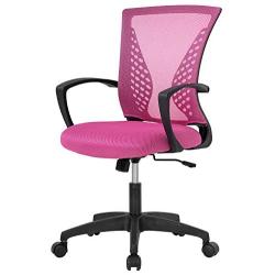 Home Office Chair Mid Back PC Swivel Lumbar Support Adjustable Desk Task Computer Ergonomic Comfortable Mesh Chair with Armrest (Pink)