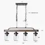 Wellmet Farmhouse Chandelier for Kitchen Light Fixtures, 4 Lights Mason Jar Pendant Light for Dining Room Lighting Fixtures Hanging, Faux Wood and Black Metal Finish