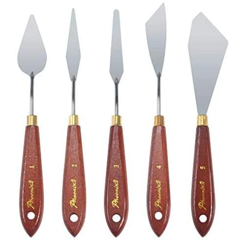 DerBlue 5pcs Stainless Steel Artists Palette Knife Set,Spatula Palette Knife Painting Mixing Scraper,Thin and Flexible Art Tools for Oil Painting, Acrylic Mixing, Etc.