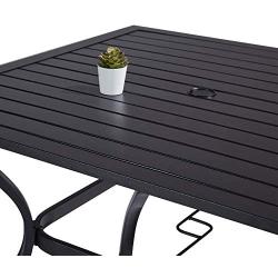 Patio Dining Table Outdoor Metal Steel Frame Square Table with Umbrella Hole, Dining Table for 4