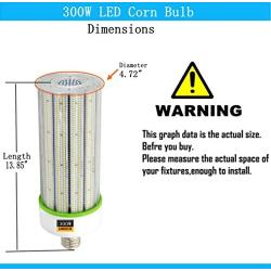 300W LED Corn Light Bulb, E39 Mogul Base LED Bulbs 5000K Daylight ，1200Watt CFL HPS Metal Halide Bulb Equivalent, Large Area Lamp Replacement for Garage, Warehouse,High Bay Lighting