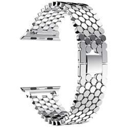 NNHF Compatible with Apple Watch Strap 38/40 / 42 / 44mm Fish-Scale Pattern Stainless Steel Honeycomb Metal Steel Jewelry Buckle Watch Band Compatible with Apple Watch Series 5 4 3 2 1