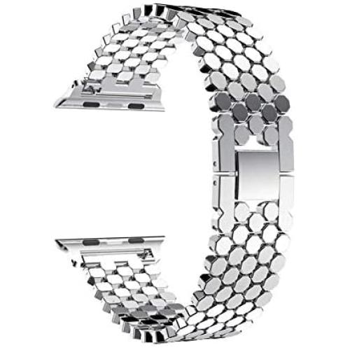 NNHF Compatible with Apple Watch Strap 38/40 / 42 / 44mm Fish-Scale Pattern Stainless Steel Honeycomb Metal Steel Jewelry Buckle Watch Band Compatible with Apple Watch Series 5 4 3 2 1