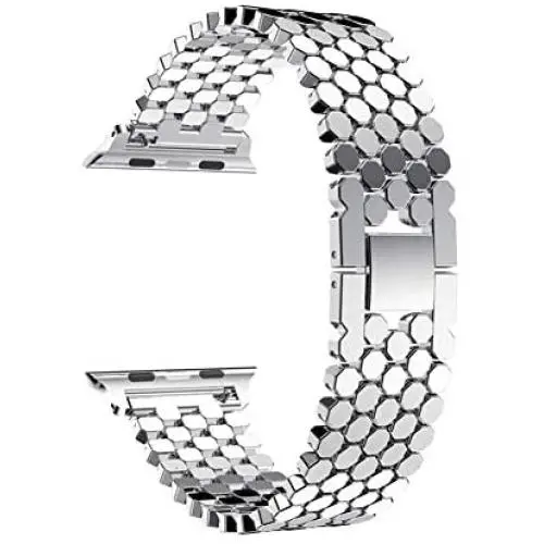 NNHF Compatible with Apple Watch Strap 38/40 / 42 / 44mm Fish-Scale Pattern Stainless Steel Honeycomb Metal Steel Jewelry Buckle Watch Band Compatible with Apple Watch Series 5 4 3 2 1