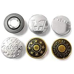 17mm Replacement Jeans Buttons, Metal Buttons with Rivets and Metal Base Tack Buttons Replacement Kit