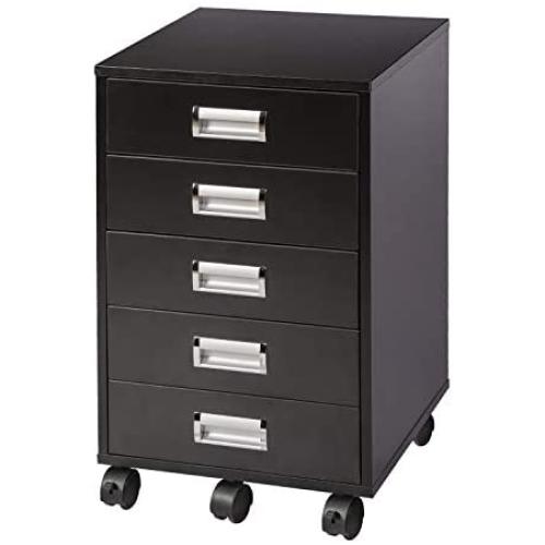 TOPSKY 5 Drawer Mobile Cabinet Fully Assembled Except Casters Built-in Handle (Black)