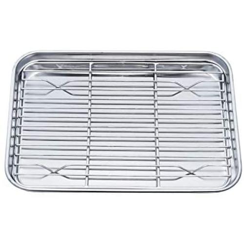 TeamFar Toaster Oven Pan Tray with Cooling Rack, Stainless Steel Toaster Ovenware broiler Pan, Compact 8x10x1, Healthy & Non Toxic, Rust Free & Easy Clean - Dishwasher Safe