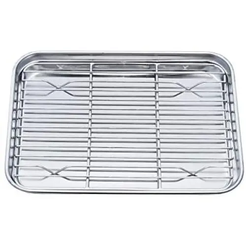 TeamFar Toaster Oven Pan Tray with Cooling Rack, Stainless Steel Toaster Ovenware broiler Pan, Compact 8x10x1, Healthy & Non Toxic, Rust Free & Easy Clean - Dishwasher Safe TeamFar Toaster Oven Pan Tray with Cooling Rack, Stainless Steel Toaster Ovenware broiler Pan, Compact 8x10x1, Healthy & Non Toxic, Rust Free & Easy Clean - Dishwasher Safe