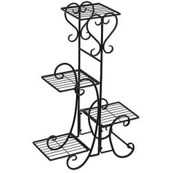 YYAO Metal Plant Stand Shelf 4 Tier Square Flower Pot Holder Decoration Classic Home Patio Garden Flower Plant Rack Indoor Outdoor Plants Displaying Stand,Black