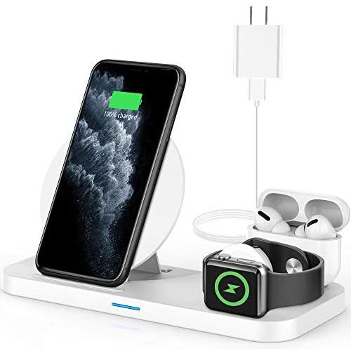 Powlaken 3 in 1 Wireless Charger, Wireless Charging Station Compatible for Apple iWatch Series SE 6 5 4 3 2 1, AirPods Pro 2, Wireless Charging Stand Dock for iPhone 11, 11 Pro Max, XR, XS, X(White)