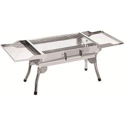 ColourTree Stainless Steel Portable Travel Folding Barbecue BBQ Charcoal Grill with Legs - Silver Chrome, Lightweight, Foldable - for Camping, Picnic, Outdoor - 32''L x 12W x 14''H, (Silver)