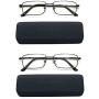 EYE ZOOM 2 Pack Blue Light Blocking Reading glasses Rectangular Metal Anti Blue Ray and UV Readers, Black, Gunmetal