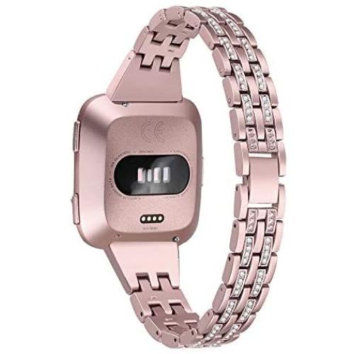 bayite Slim Bling Bands Compatible with Fitbit Versa/Versa 2/Versa Lite Smartwatch, Dressy Metal Bracelet Jewelry Wristband Women