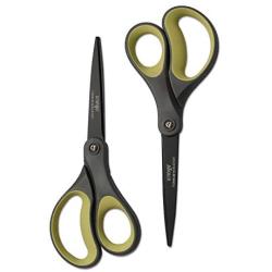 LIVINGO 2 Pack 8'' Titanium Non-Stick Scissors, Professional Stainless Steel Comfort Soft Grip, All-Purpose, Straight Office Craft Scissors for DIY(Green/Yellow)