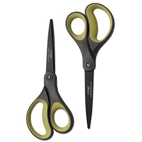 LIVINGO 2 Pack 8'' Titanium Non-Stick Scissors, Professional Stainless Steel Comfort Soft Grip, All-Purpose, Straight Office Craft Scissors for DIY(Green/Yellow)